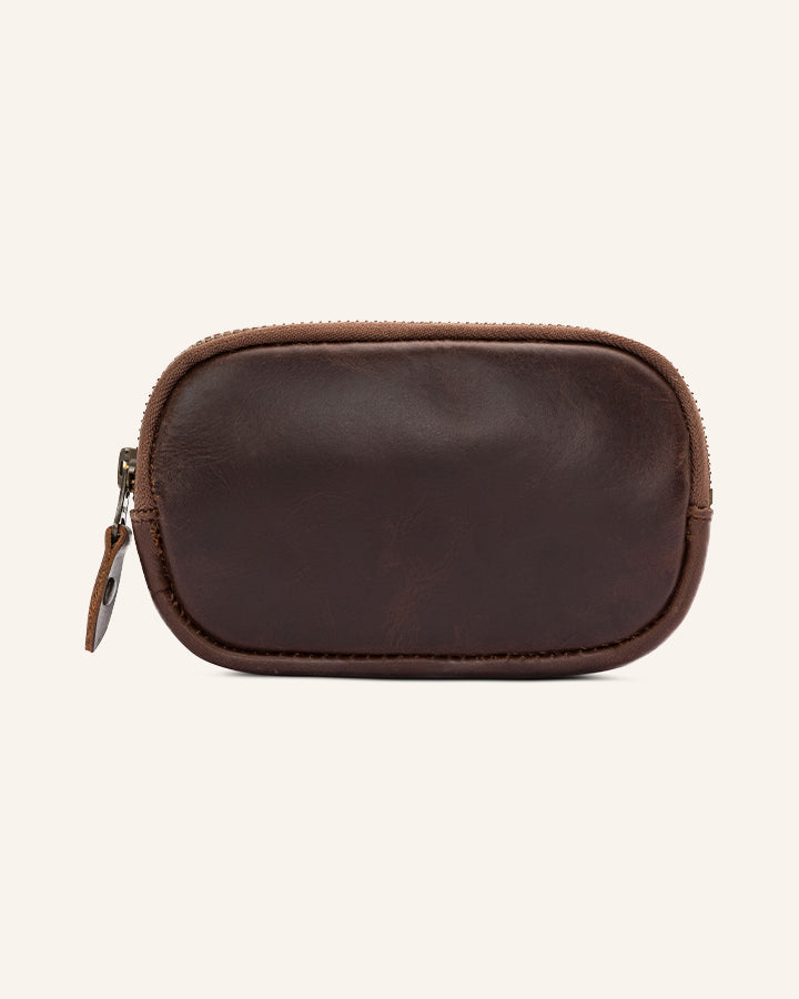 Leder Zip Pouch Karbon Braun