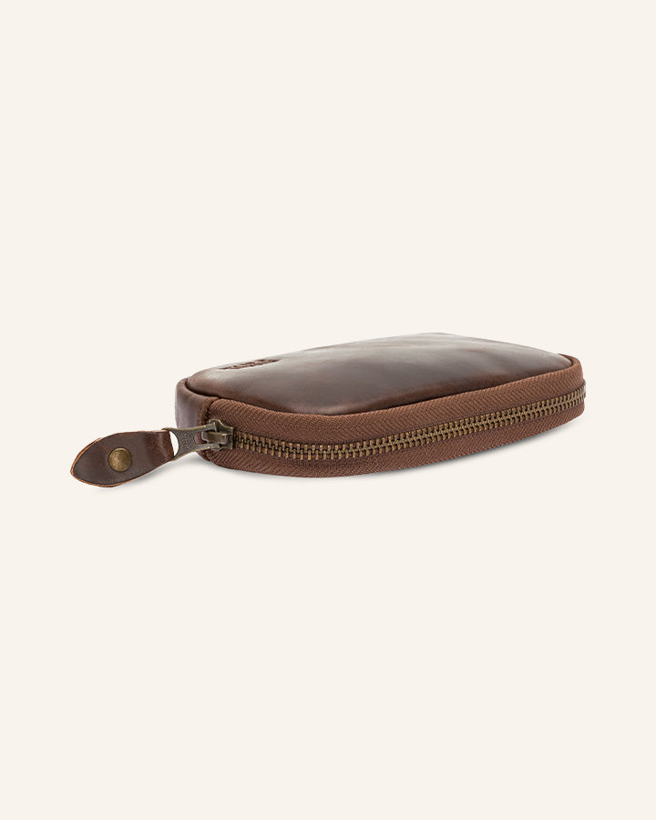 Leder Zip Pouch Karbon Braun