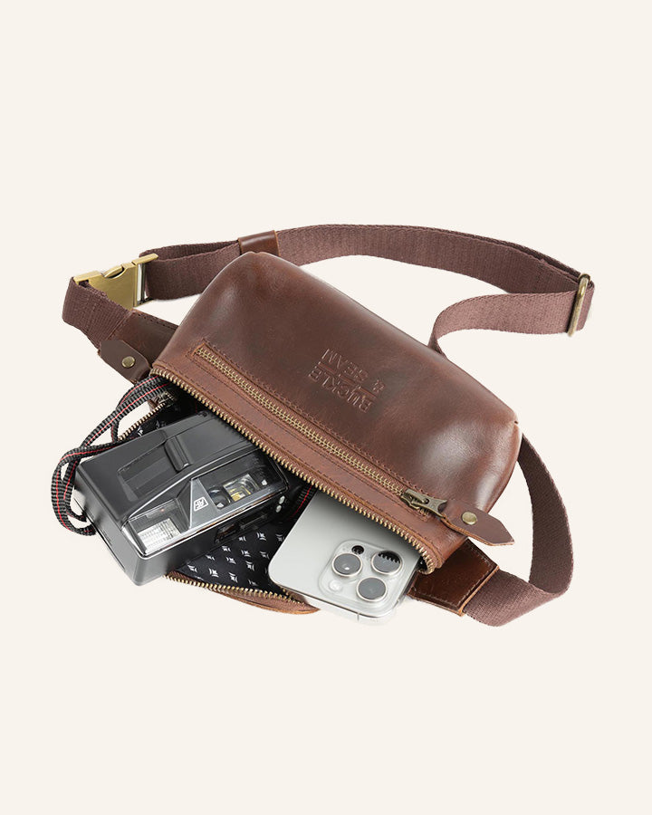 Leather Waist Bag Dash Brown | Dots