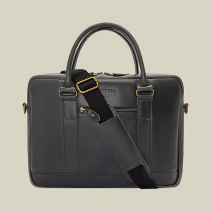 Leder Business Briefcase Everett Anthracite | Gelb