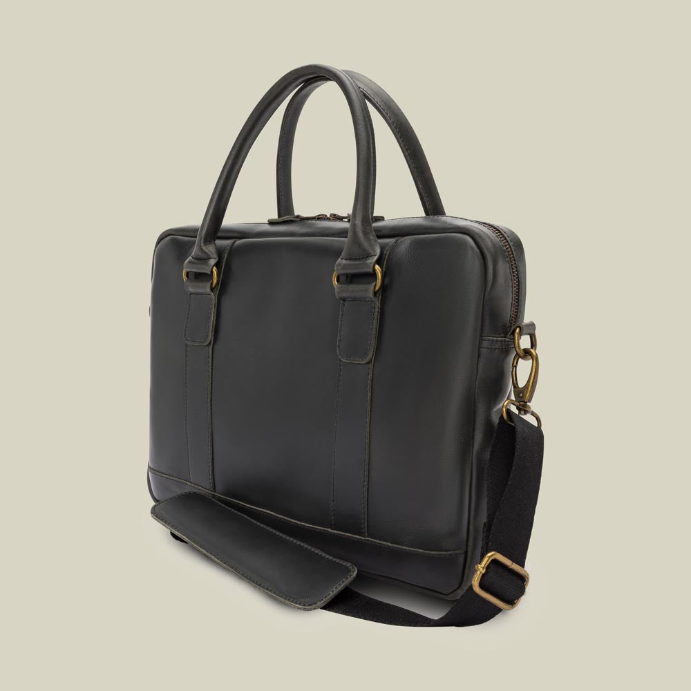 Leder Business Briefcase Everett Anthracite | Gelb