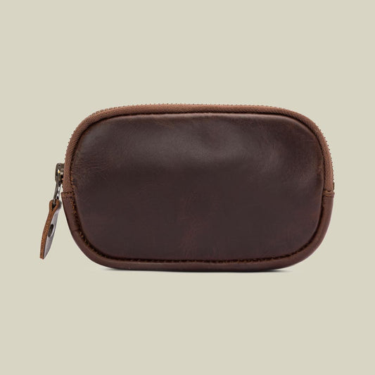 Leder Zip Pouch Karbon Braun