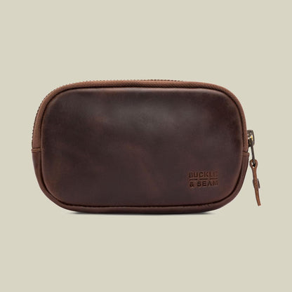 Leder Zip Pouch Karbon Braun