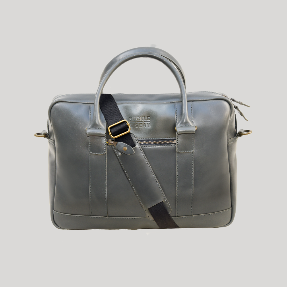 Leder Business Briefcase Everett Anthracite | Gelb