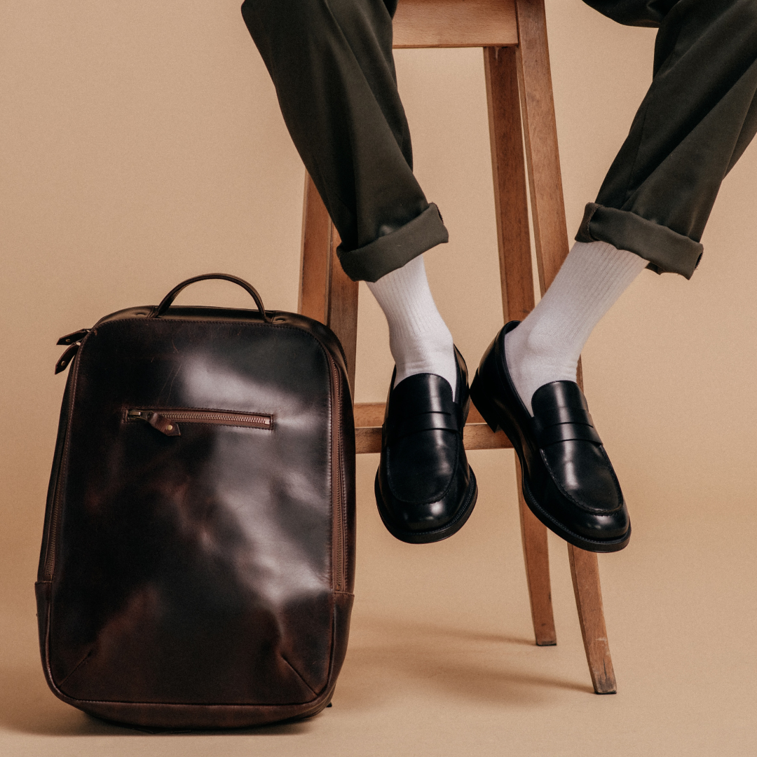 Leather Backpack Leon Brown Blue